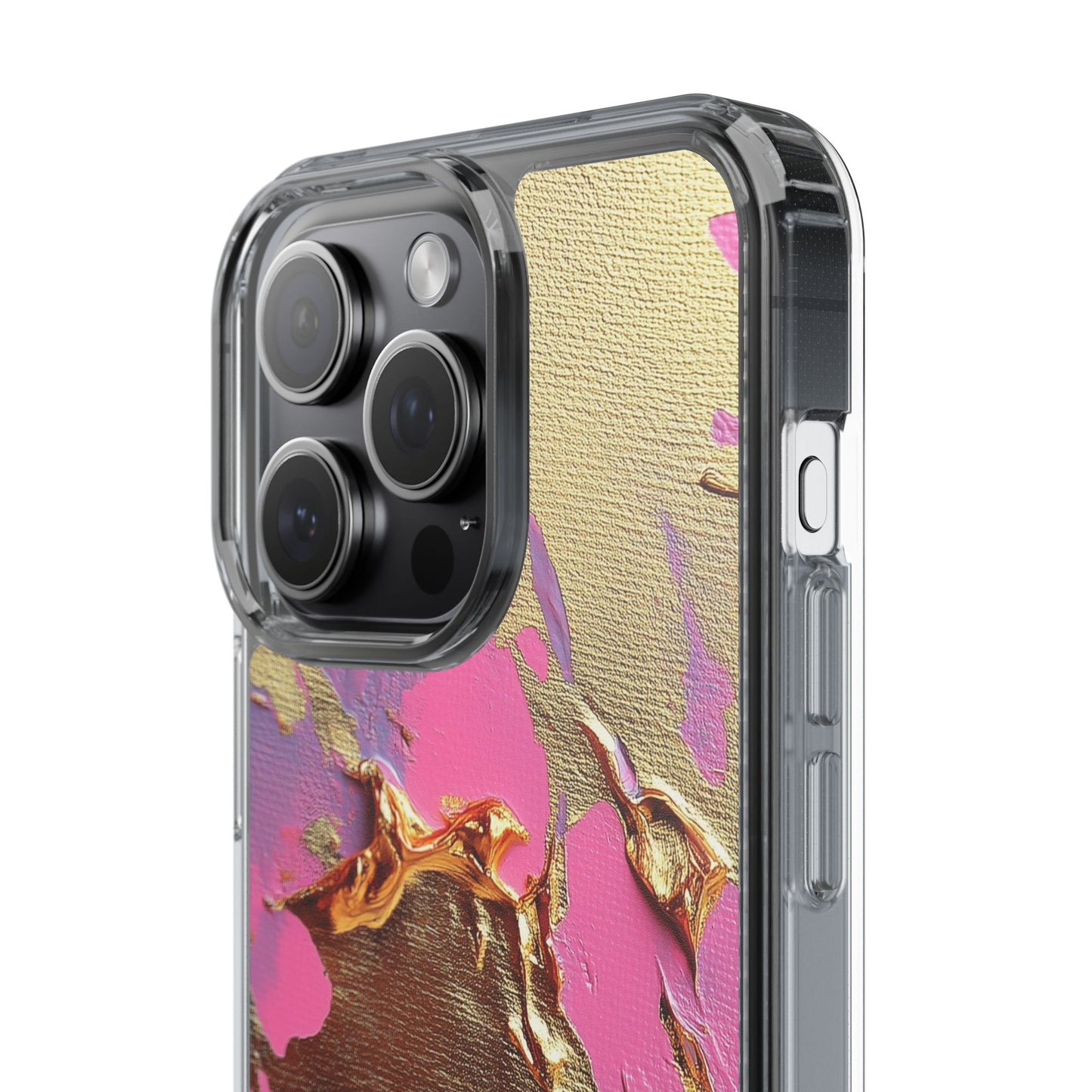 Artistic Clear iPhone Case - Gold and Pink Camo Abstract Design
