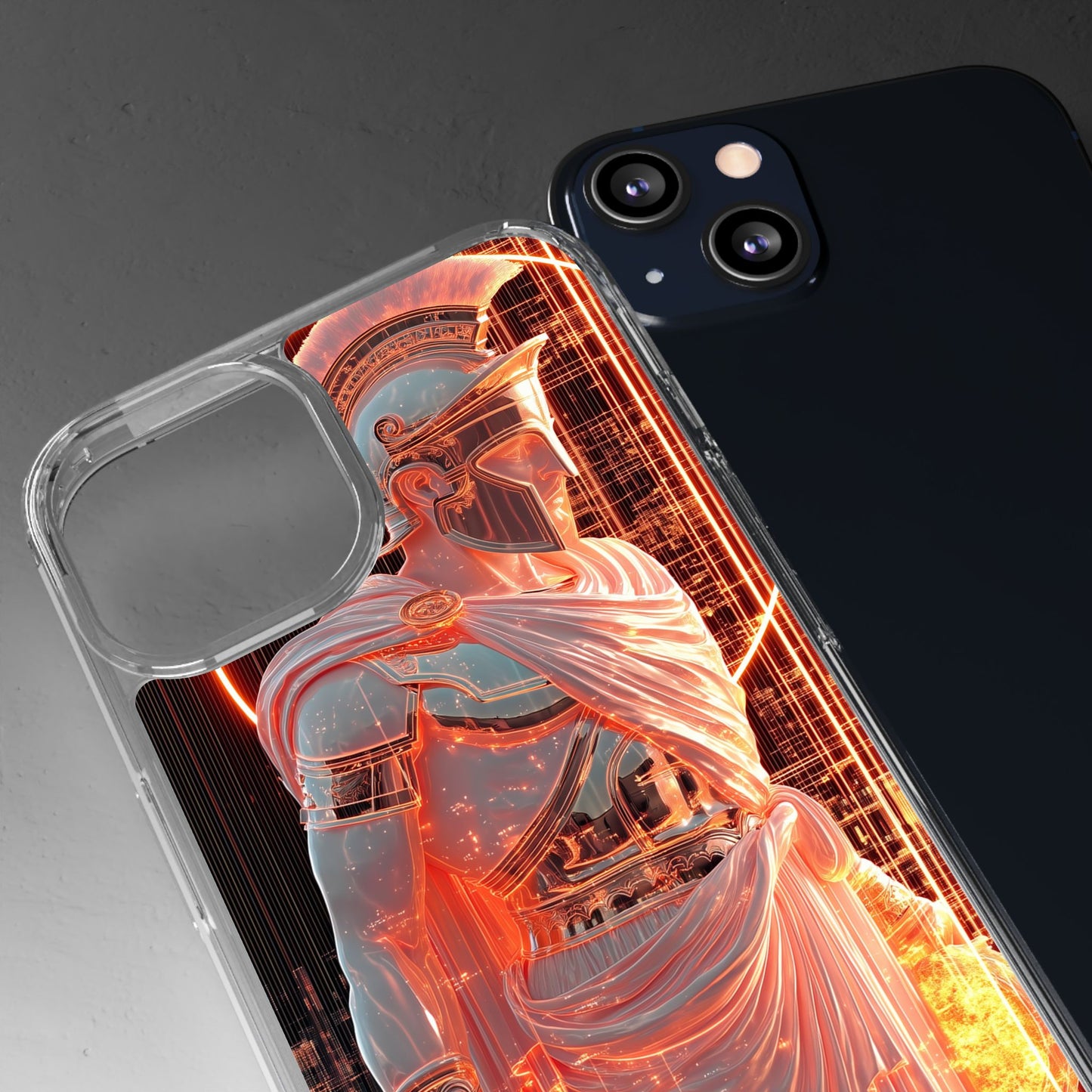 Mythical Ares Neon Warrior - Clear iPhone Case with Glowing Design