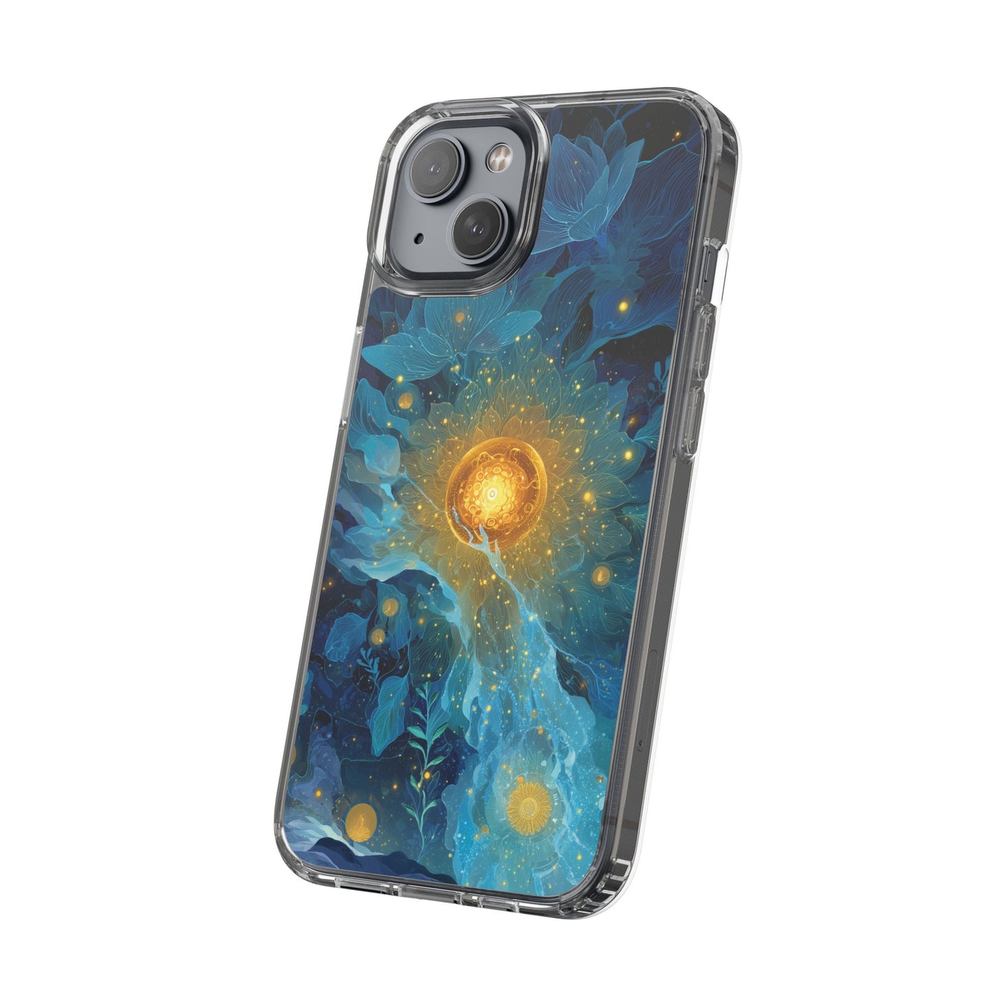 Celestial Nocturnal Bloom Clear Phone Case - Protective, Artistic Design for Nature Lovers