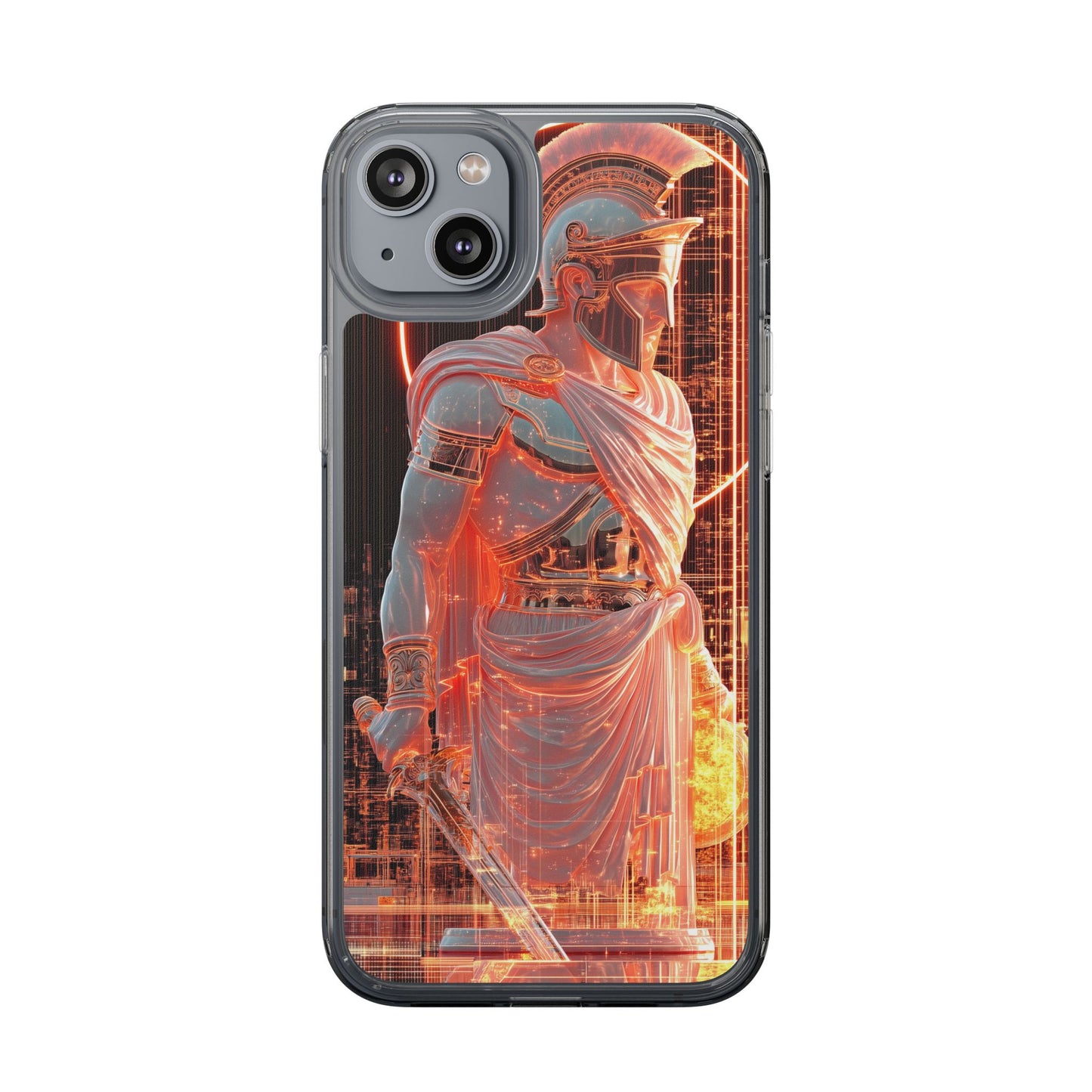 Mythical Ares Neon Warrior - Clear iPhone Case with Glowing Design