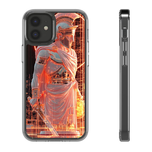 Mythical Ares Neon Warrior - Clear iPhone Case with Glowing Design