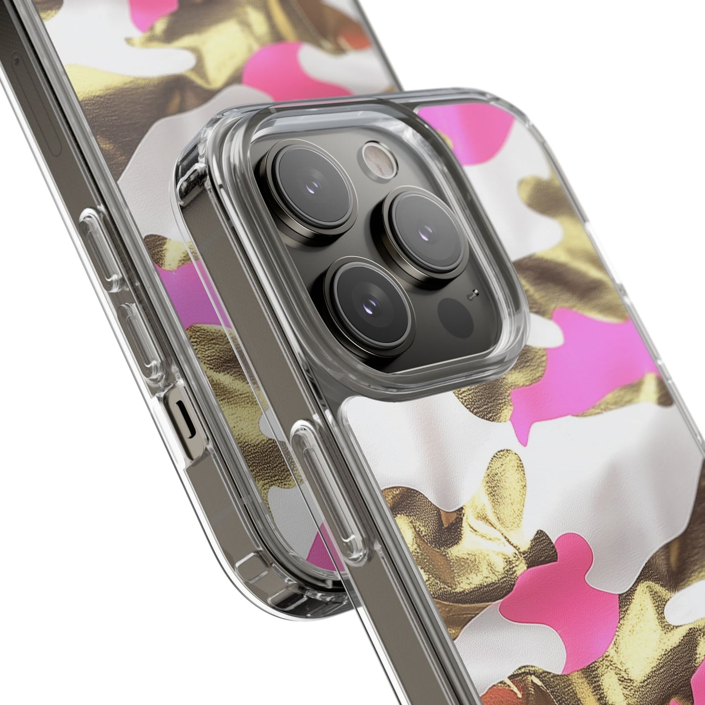 Gold and Pink Camo Phone Case – Stylish Clear Protective Design