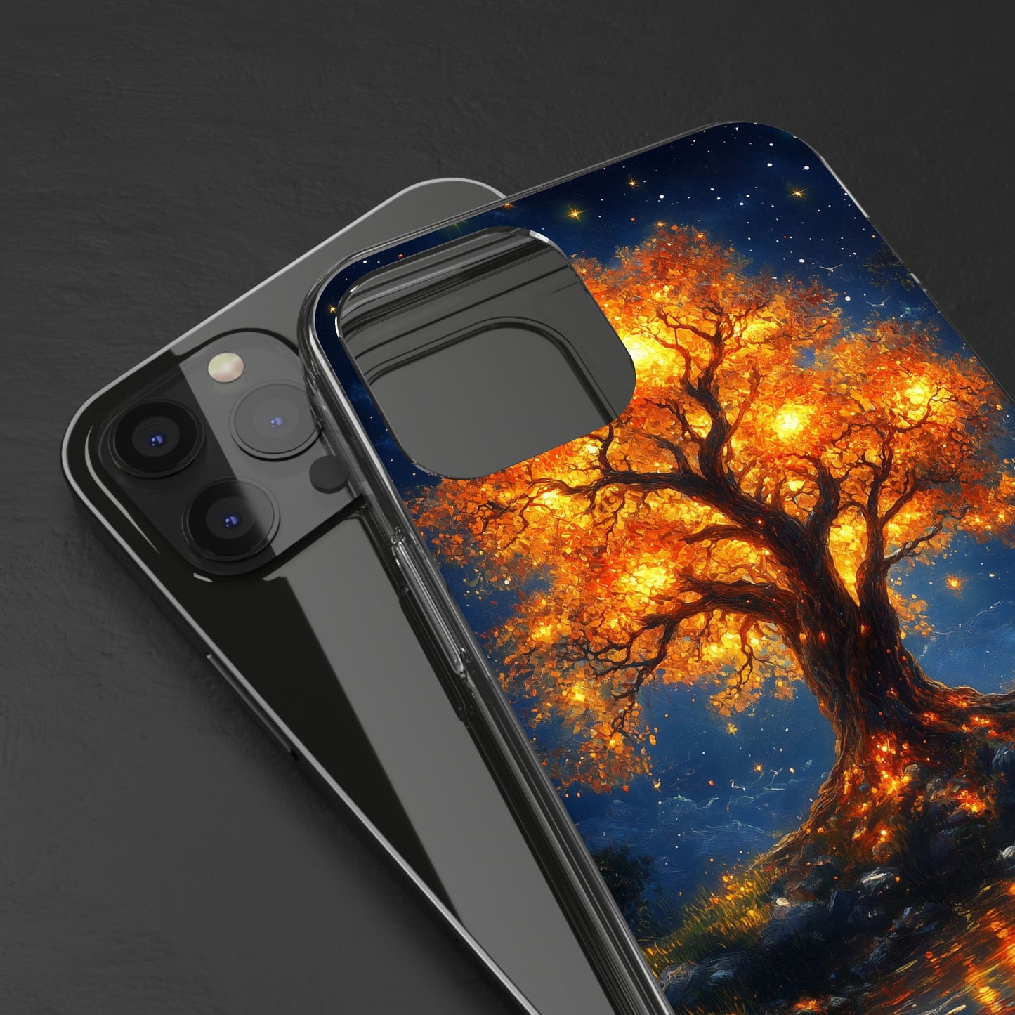 Nocturnal Illumination Tree Phone Case - Clear iPhone Cover with Glowing Autumn Design