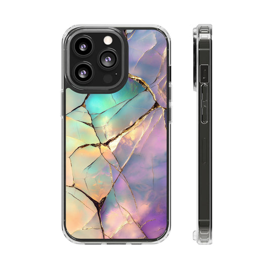 Iridescent Gold Fractured Marble Elegant Clear iPhone Case