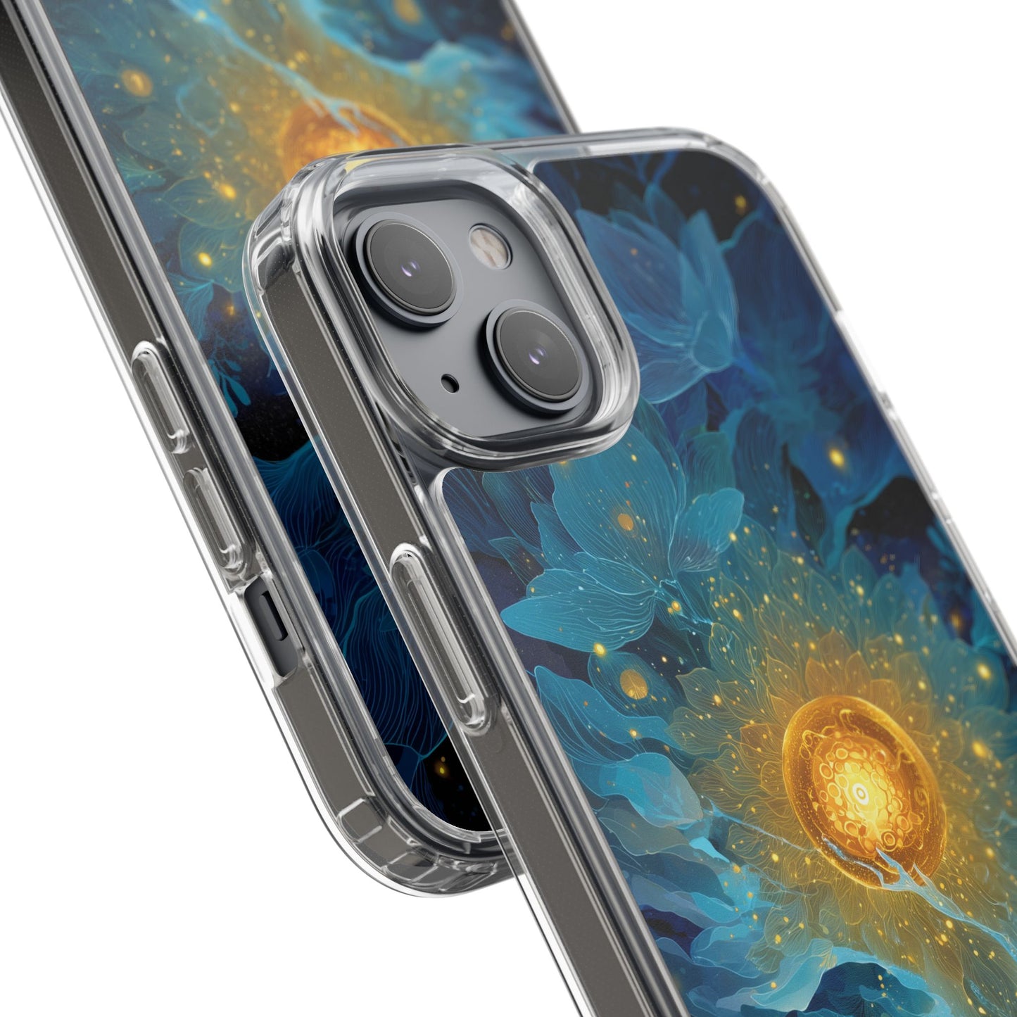 Celestial Nocturnal Bloom Clear Phone Case - Protective, Artistic Design for Nature Lovers
