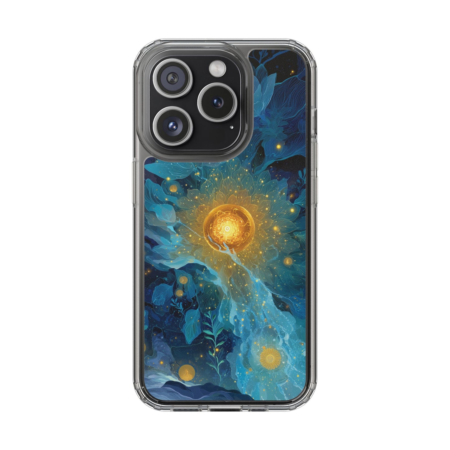 Celestial Nocturnal Bloom Clear Phone Case - Protective, Artistic Design for Nature Lovers