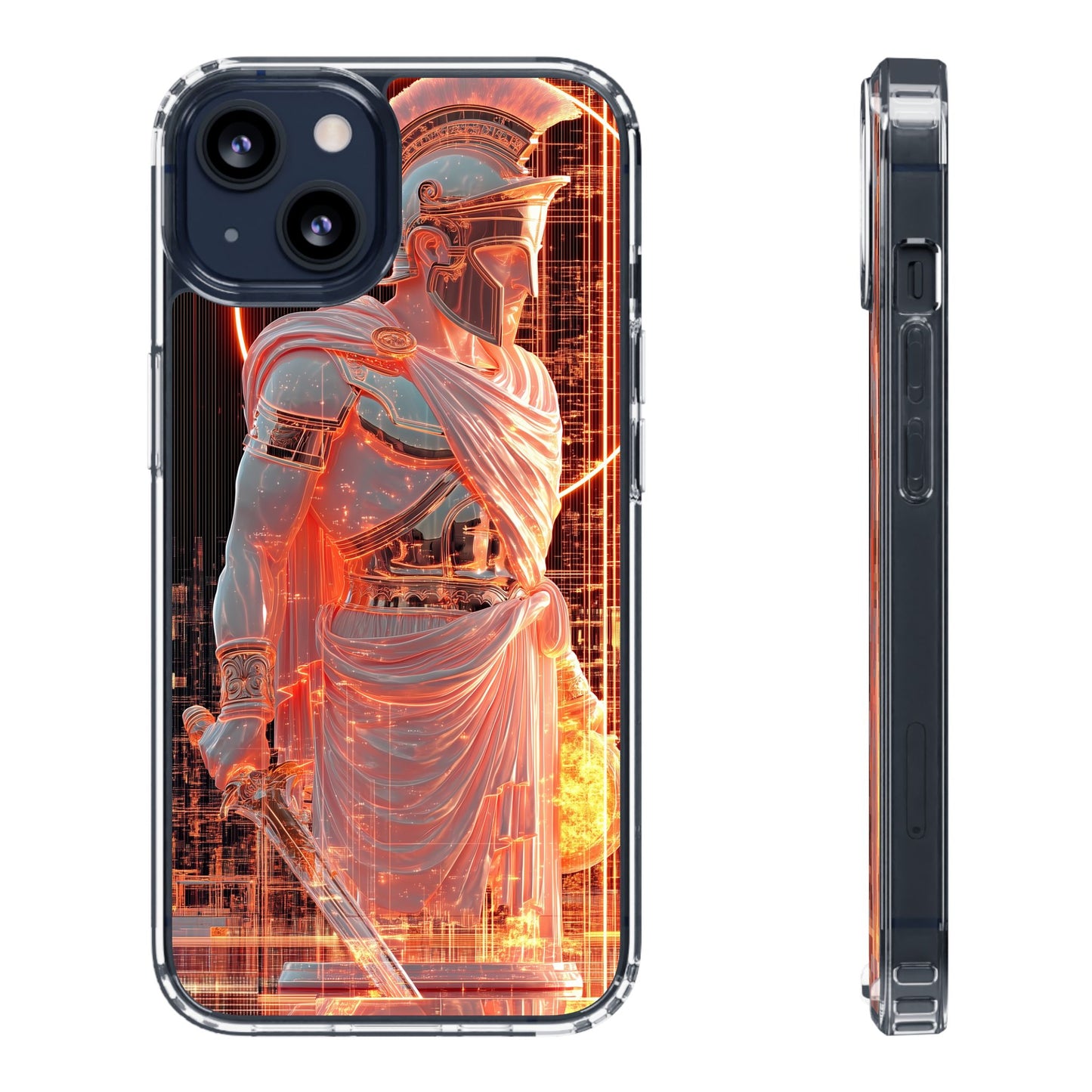 Mythical Ares Neon Warrior - Clear iPhone Case with Glowing Design