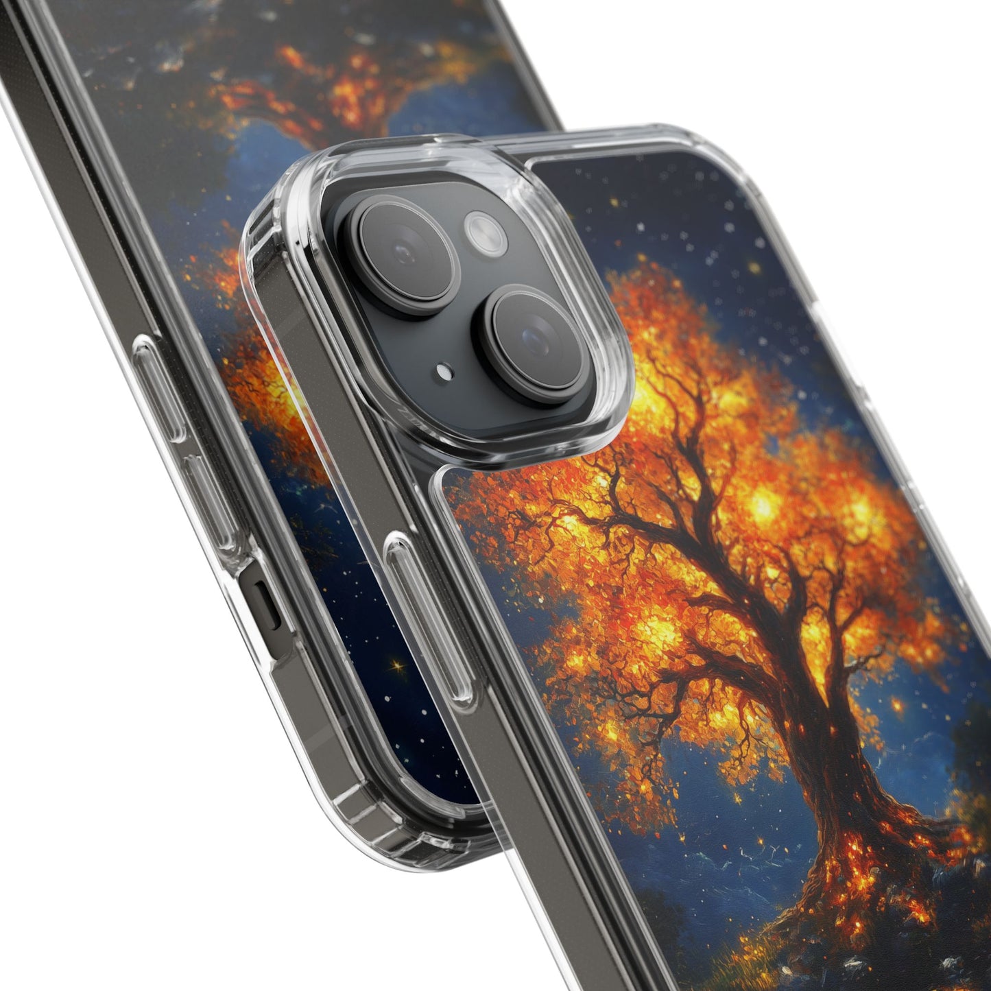 Nocturnal Illumination Tree Phone Case - Clear iPhone Cover with Glowing Autumn Design