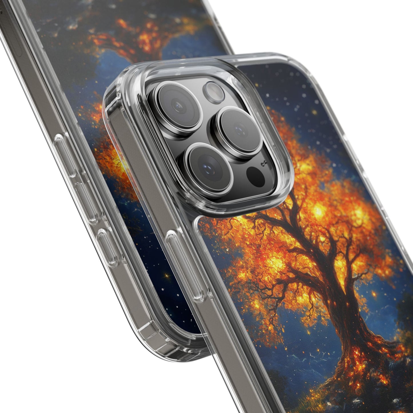 Nocturnal Illumination Tree Phone Case - Clear iPhone Cover with Glowing Autumn Design