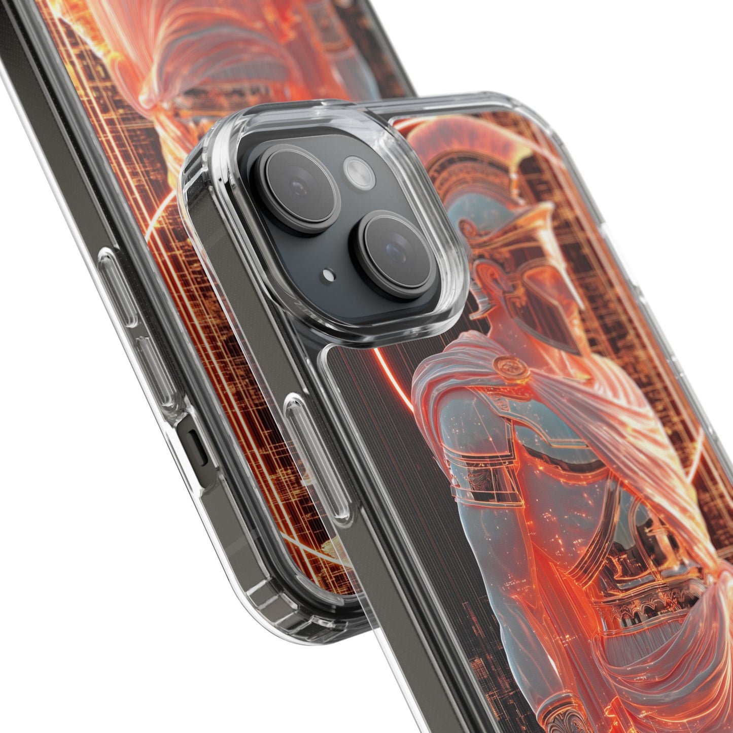 Mythical Ares Neon Warrior - Clear iPhone Case with Glowing Design
