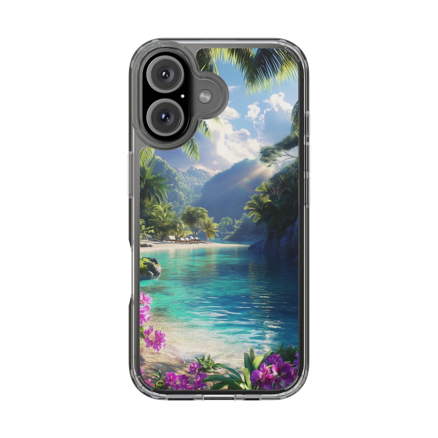 Tropical Paradise Clear iPhone Case – Vibrant Beach Vibes & Sleek Protection