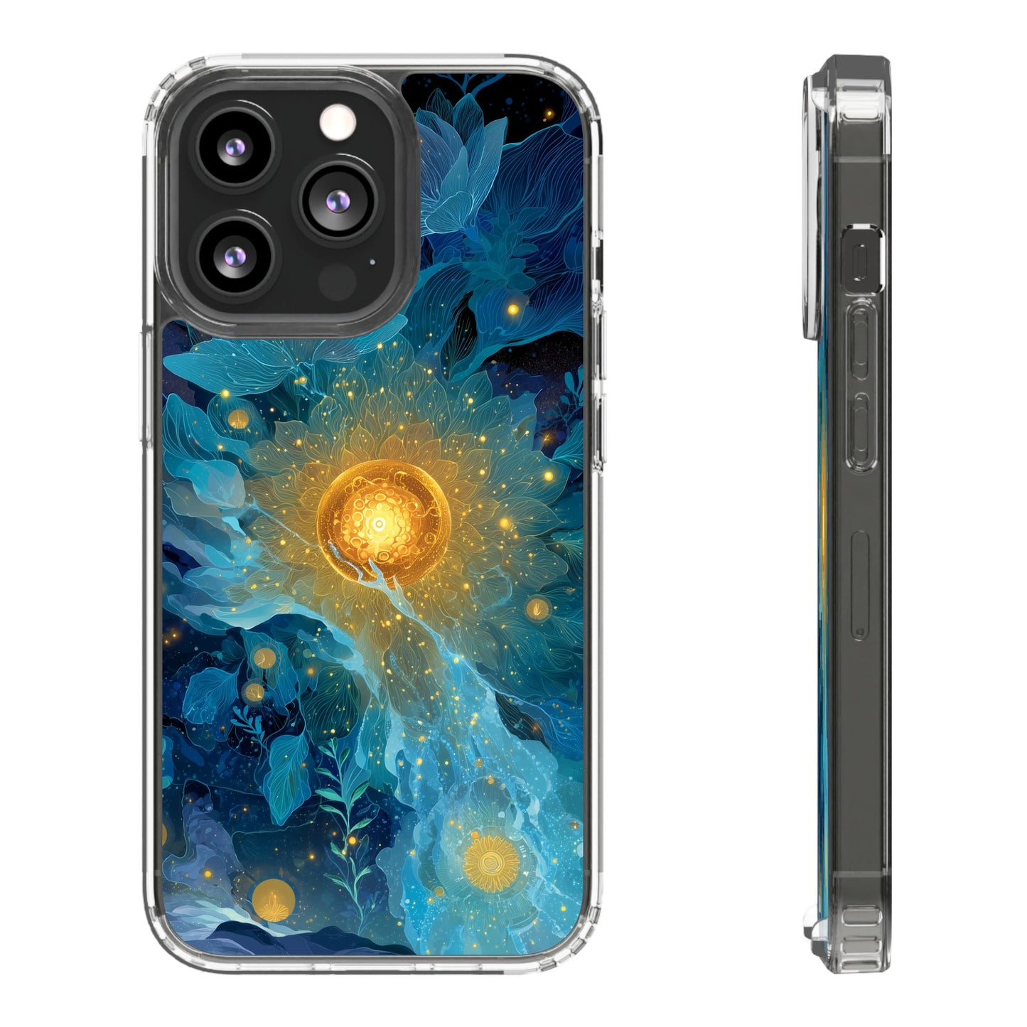 Celestial Nocturnal Bloom Clear Phone Case - Protective, Artistic Design for Nature Lovers