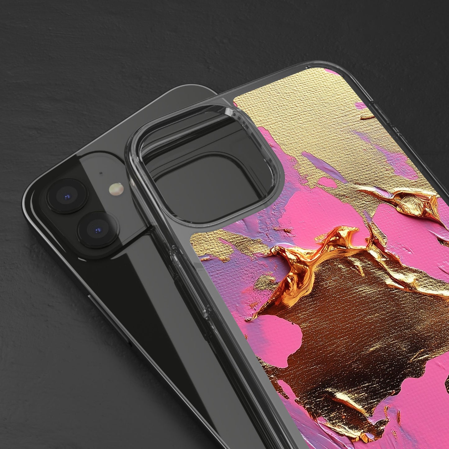 Artistic Clear iPhone Case - Gold and Pink Camo Abstract Design