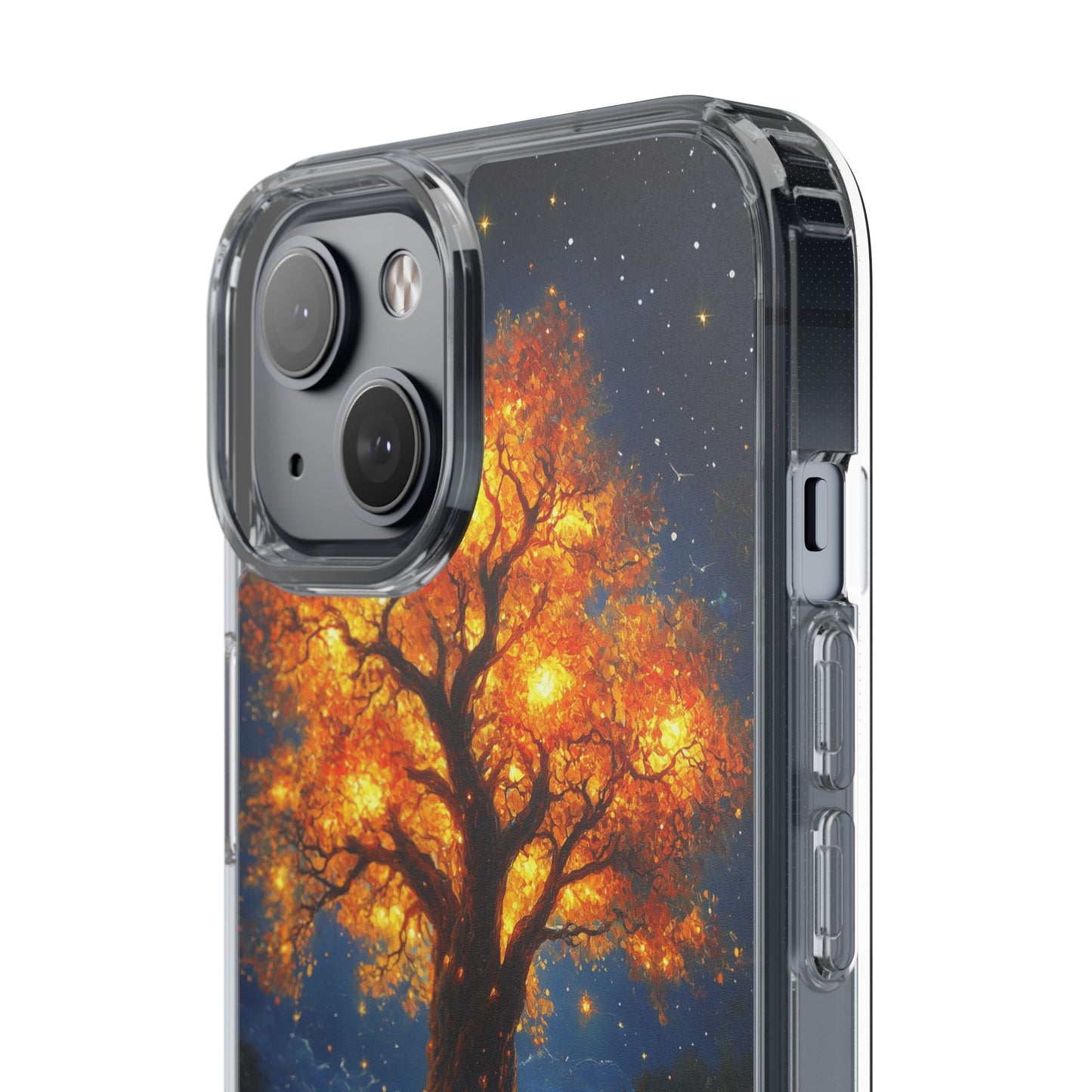 Nocturnal Illumination Tree Phone Case - Clear iPhone Cover with Glowing Autumn Design