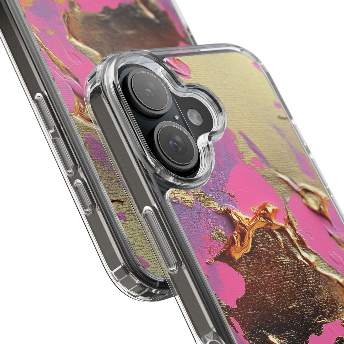 Artistic Clear iPhone Case - Gold and Pink Camo Abstract Design