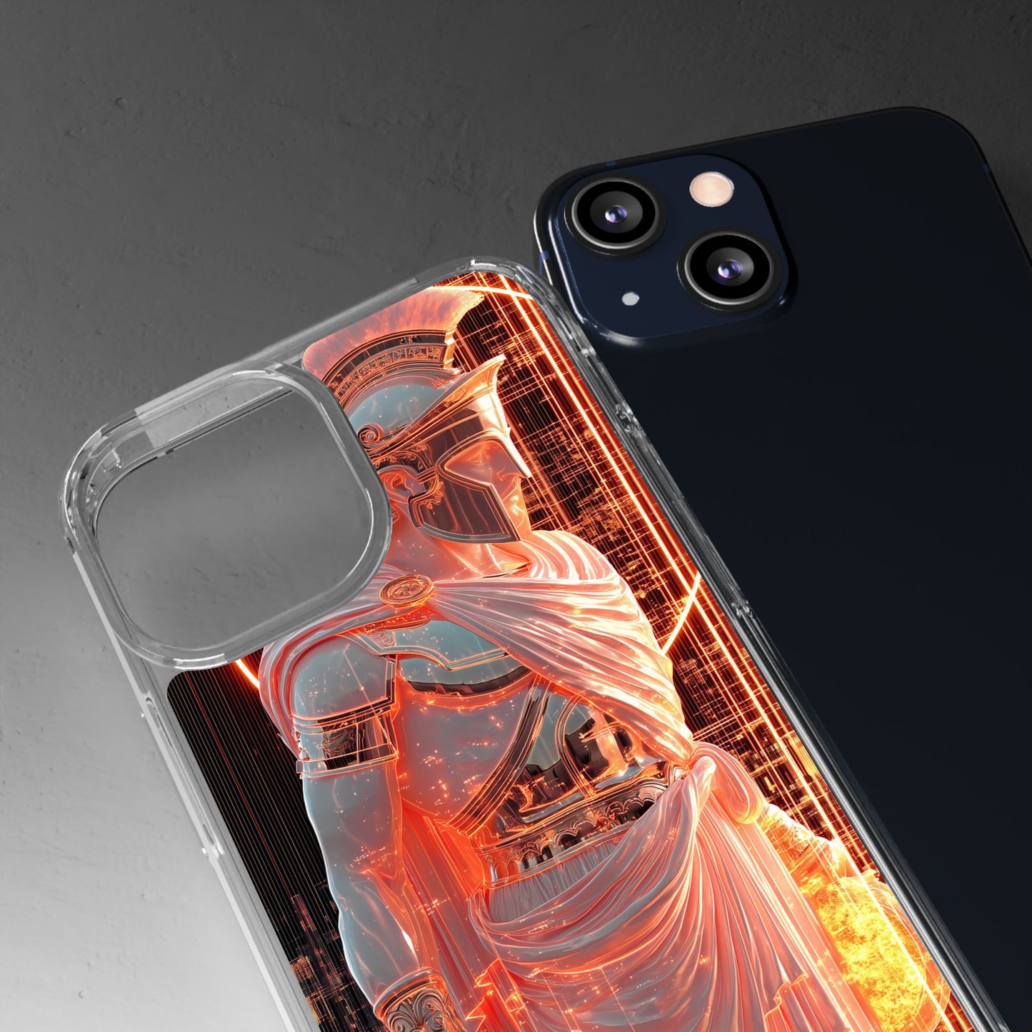 Mythical Ares Neon Warrior - Clear iPhone Case with Glowing Design