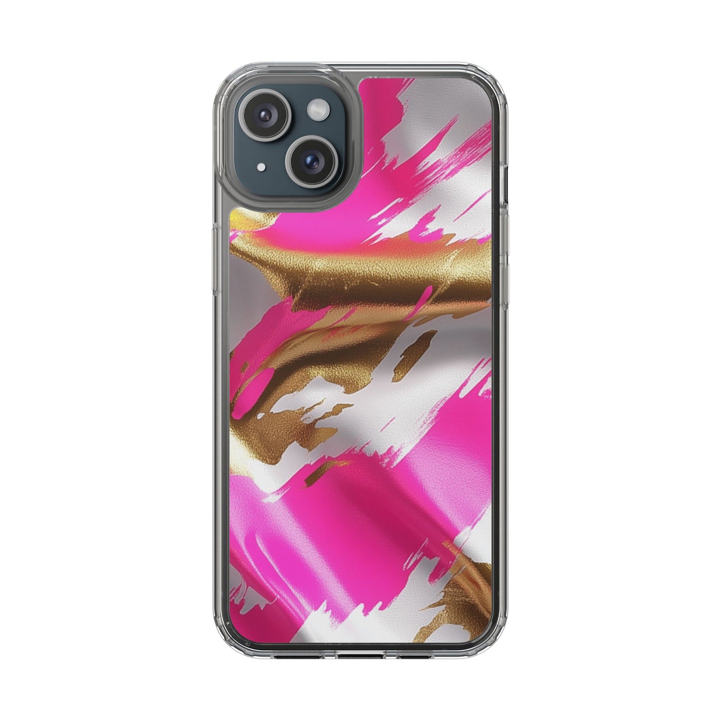 Stylish Clear Phone Case - Pink and Gold Abstract Design