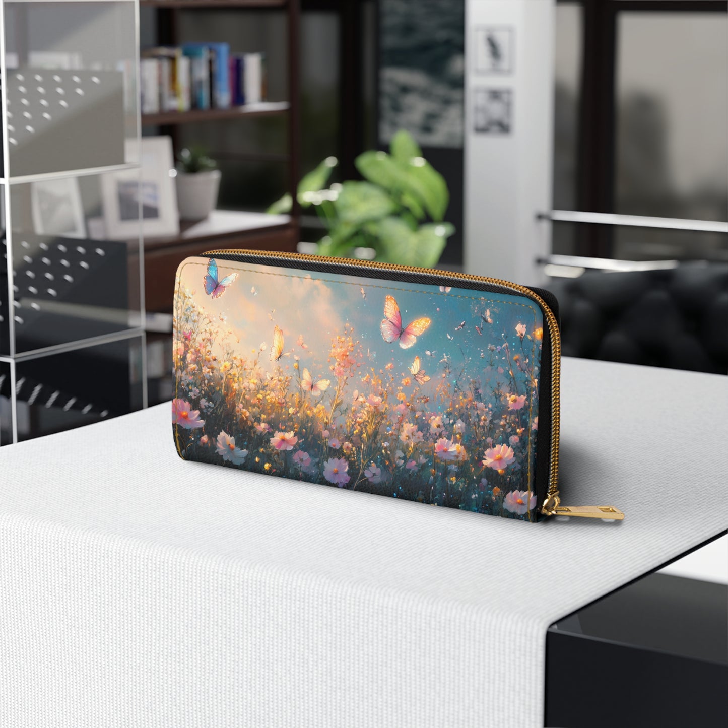 Butterfly Blossom Cell Phone Clutch Wallet - Elegant Floral Design for Nature Lovers
