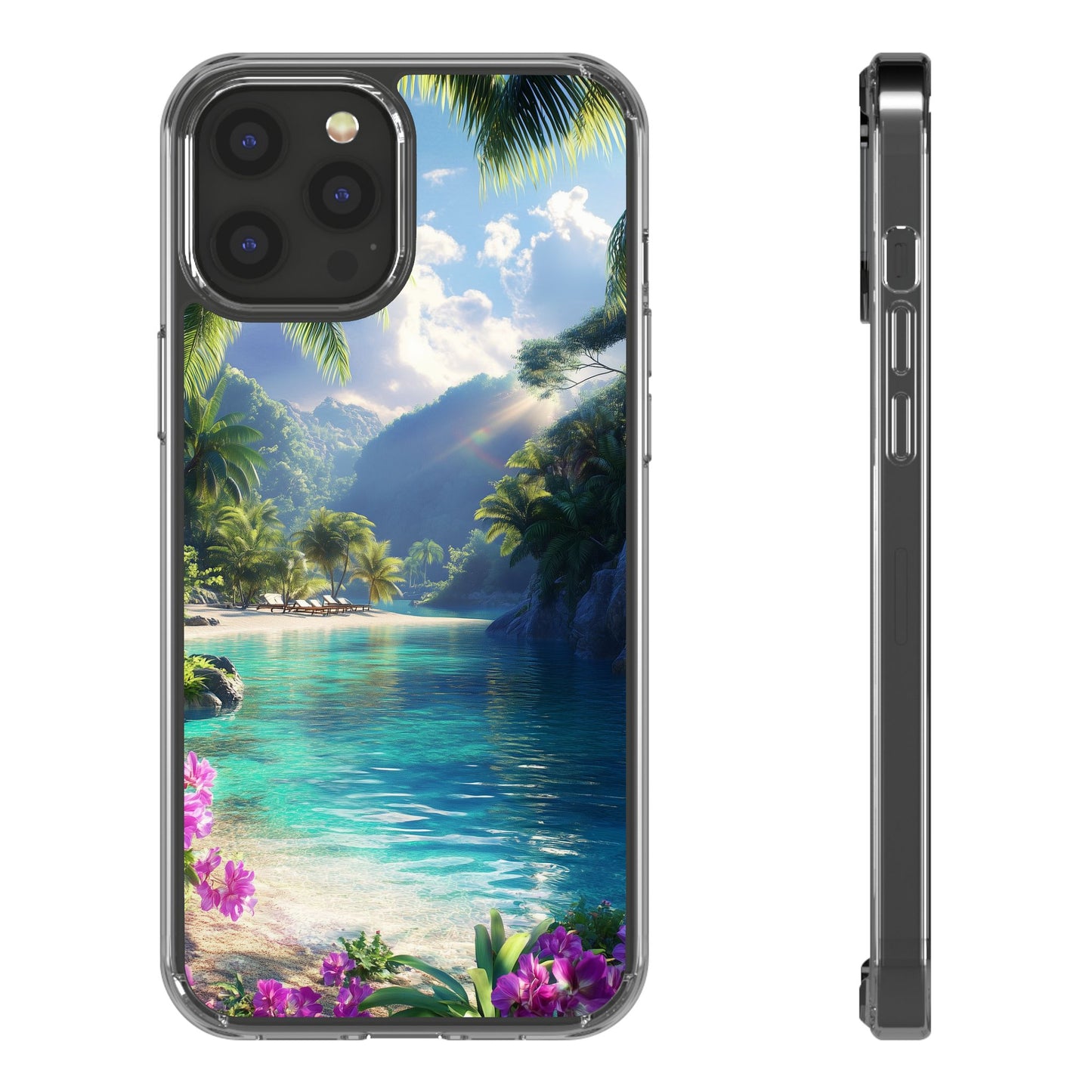 Tropical Paradise Clear iPhone Case – Vibrant Beach Vibes & Sleek Protection