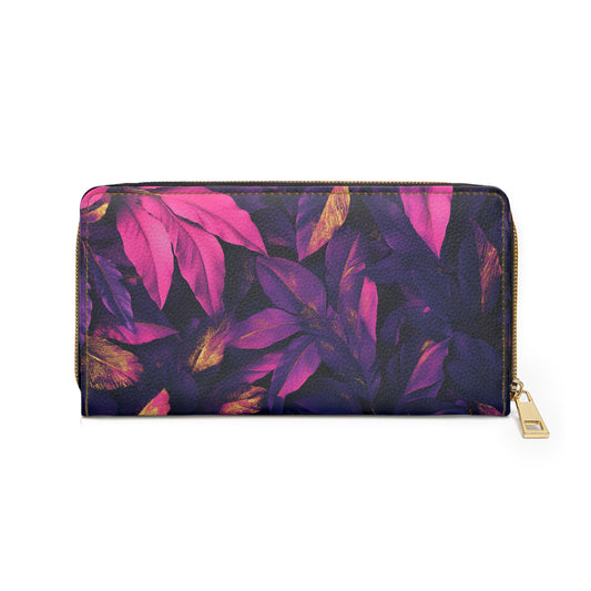 Vibrant Purple and Pink Leaf Cell Phone Clutch Wallet - Stylish and Functional for Everyday Use