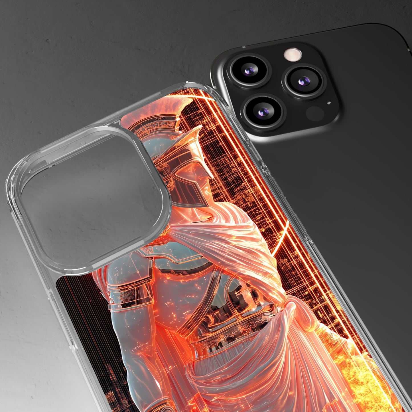 Mythical Ares Neon Warrior - Clear iPhone Case with Glowing Design