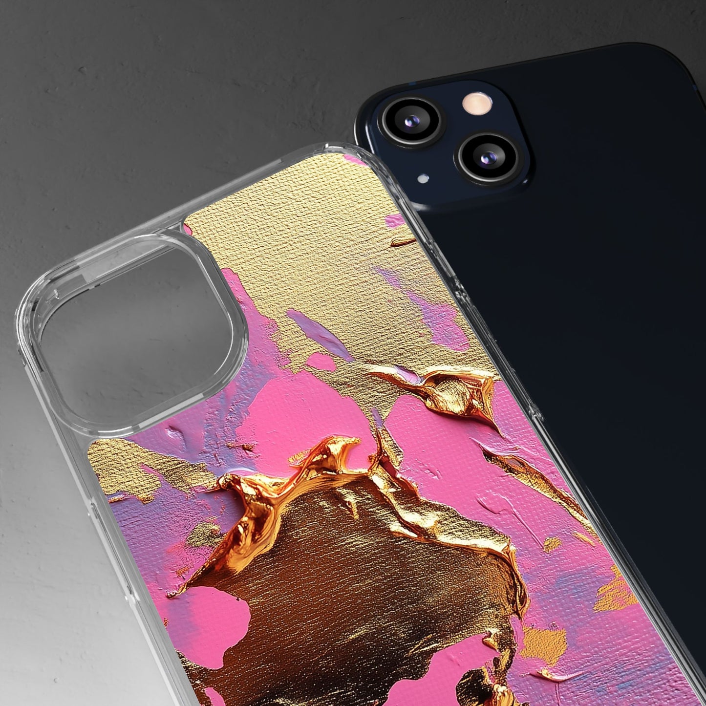 Artistic Clear iPhone Case - Gold and Pink Camo Abstract Design