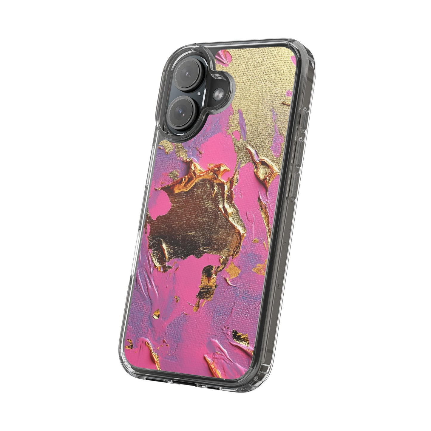 Artistic Clear iPhone Case - Gold and Pink Camo Abstract Design