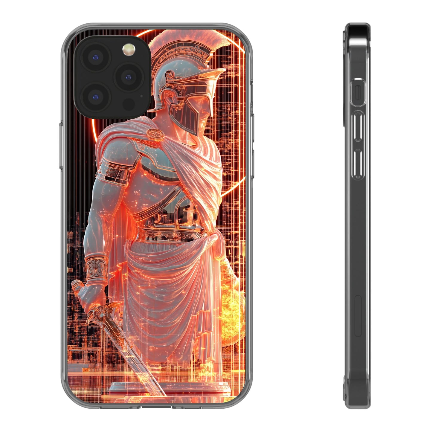 Mythical Ares Neon Warrior - Clear iPhone Case with Glowing Design