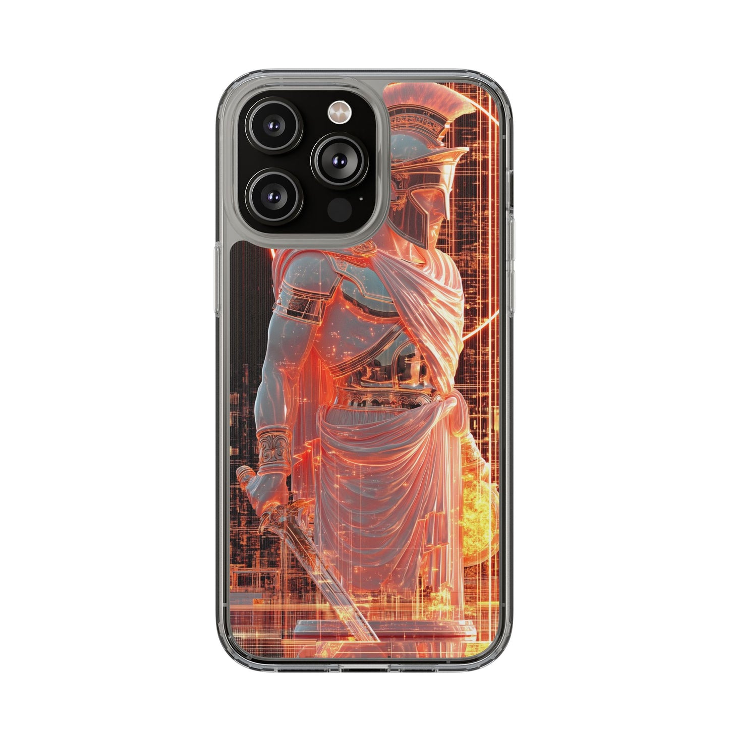 Mythical Ares Neon Warrior - Clear iPhone Case with Glowing Design