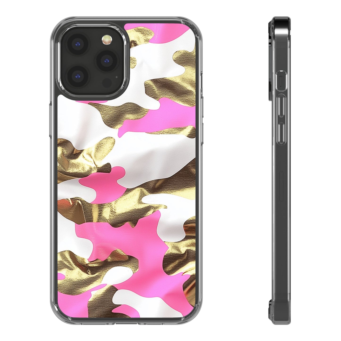 Gold and Pink Camo Phone Case – Stylish Clear Protective Design