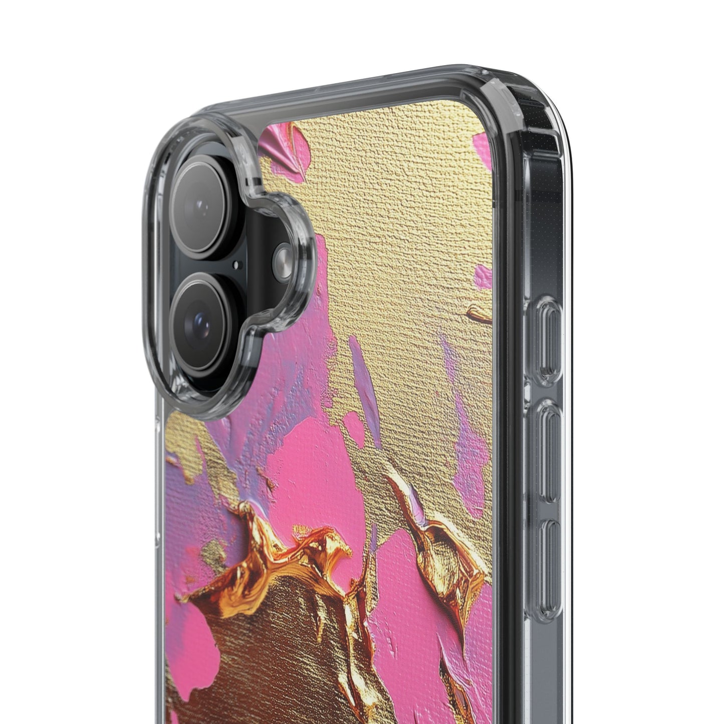 Artistic Clear iPhone Case - Gold and Pink Camo Abstract Design