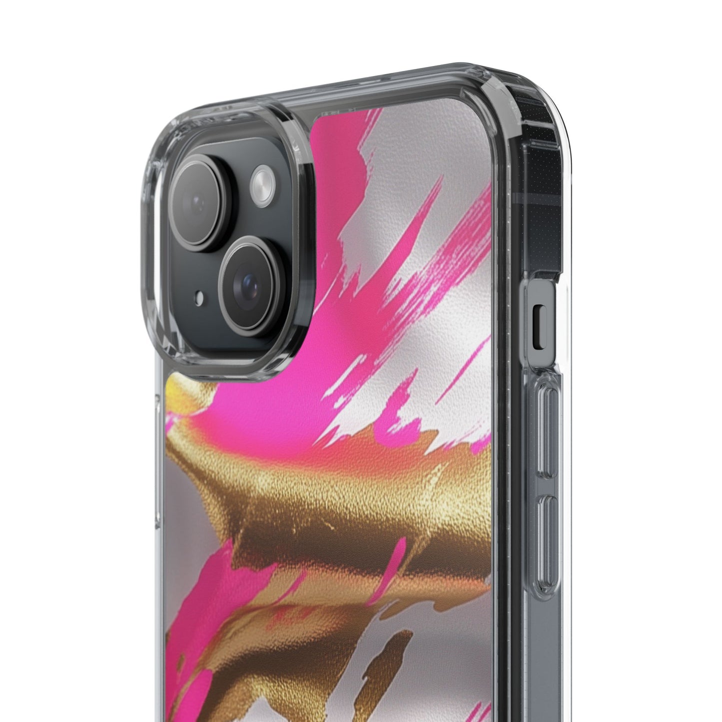 Stylish Clear Phone Case - Pink and Gold Abstract Design