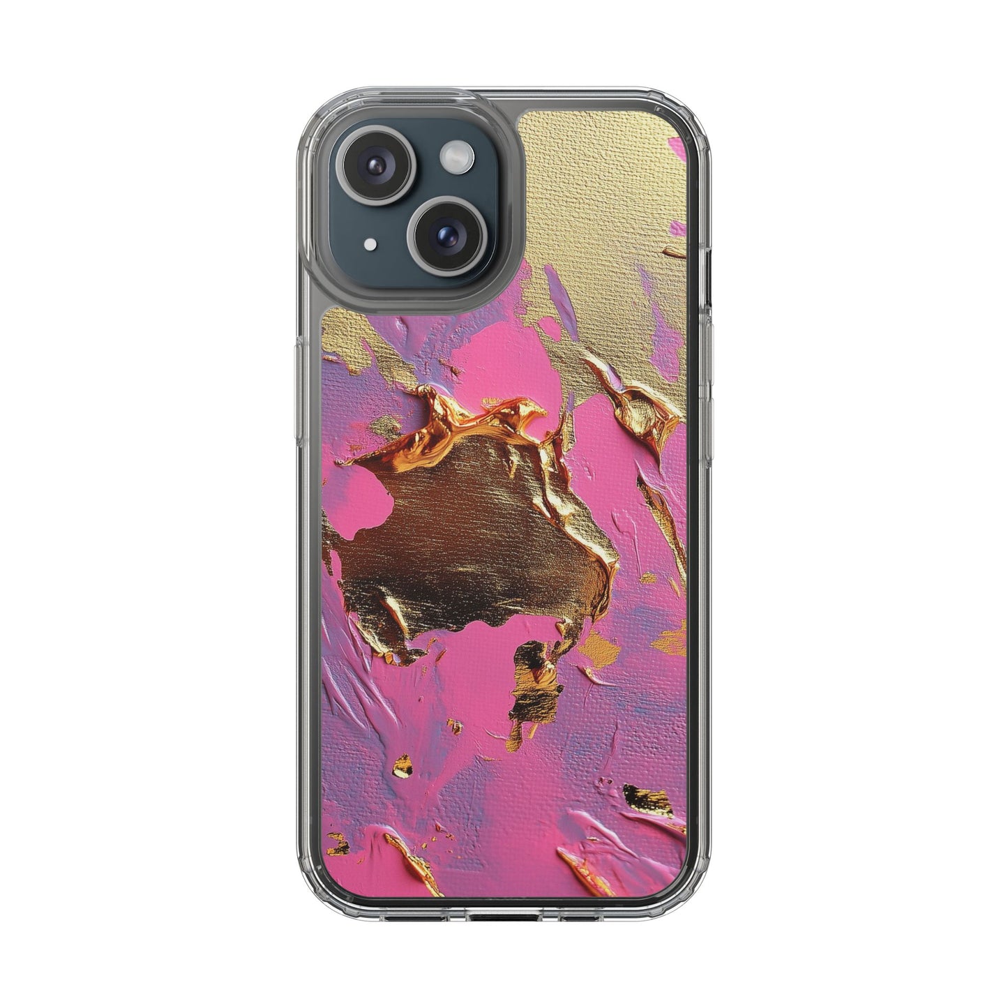 Artistic Clear iPhone Case - Gold and Pink Camo Abstract Design