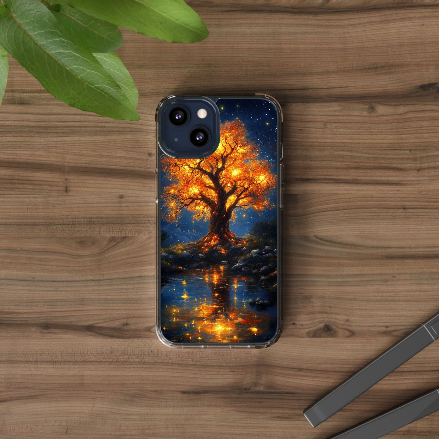 Nocturnal Illumination Tree Phone Case - Clear iPhone Cover with Glowing Autumn Design