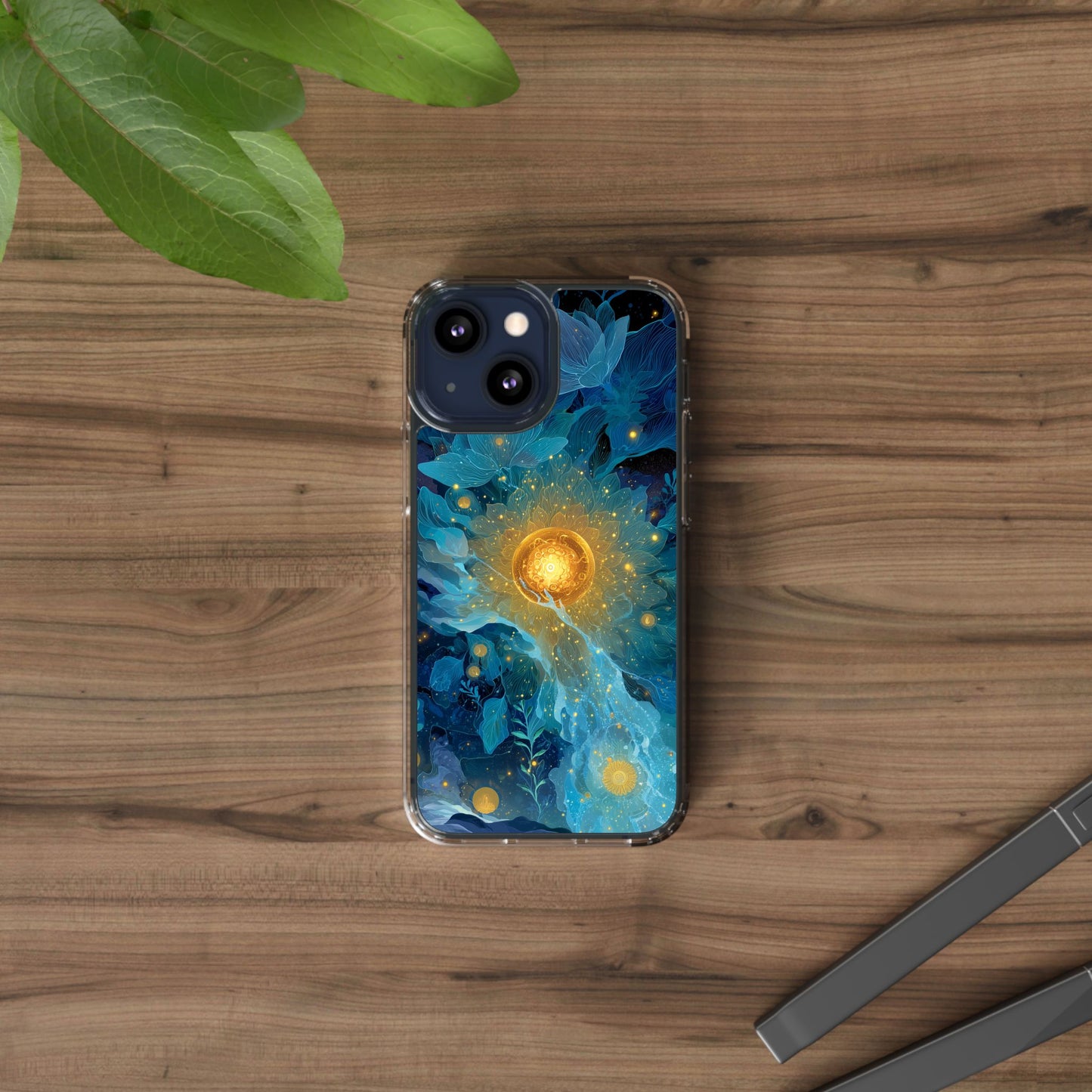 Celestial Nocturnal Bloom Clear Phone Case - Protective, Artistic Design for Nature Lovers