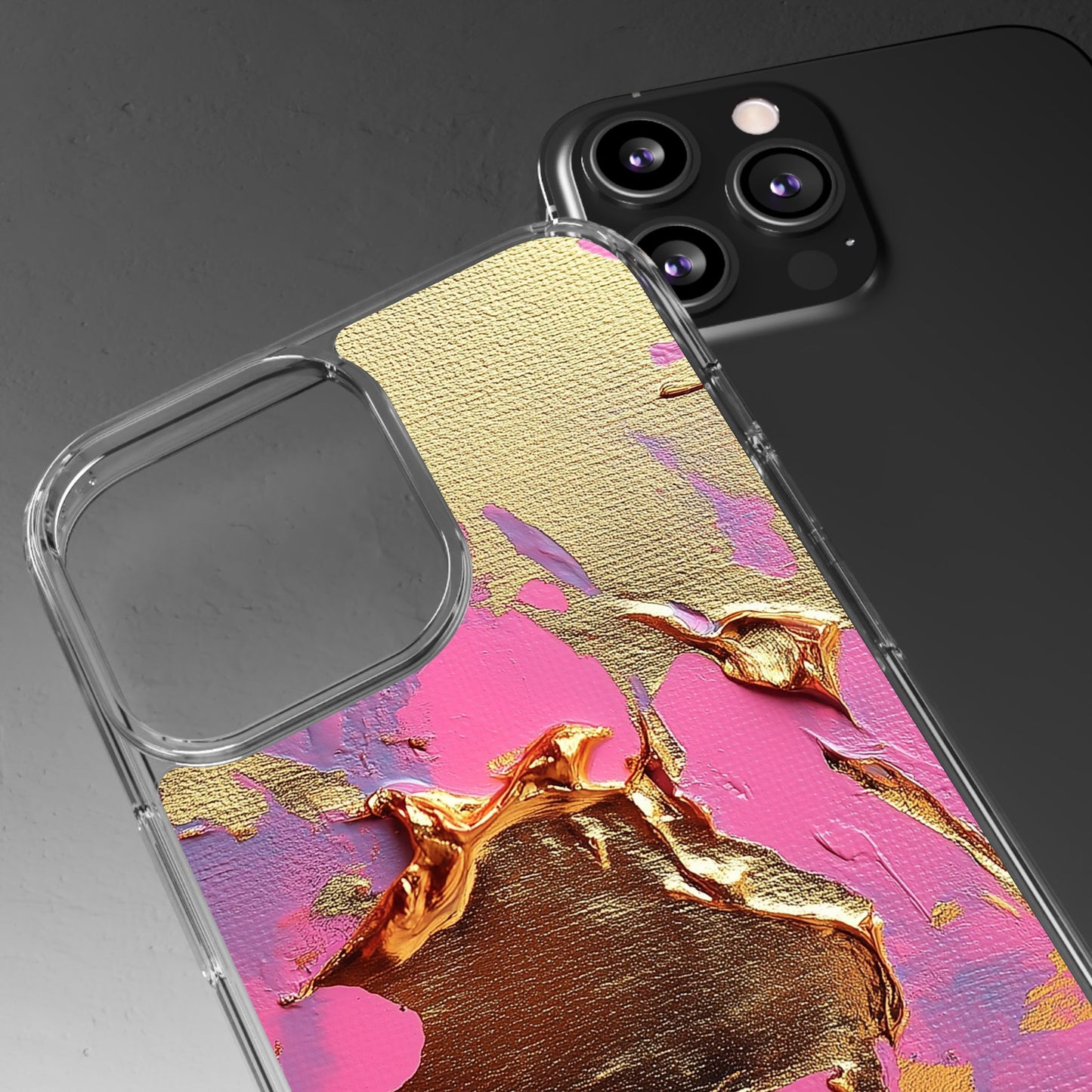 Artistic Clear iPhone Case - Gold and Pink Camo Abstract Design