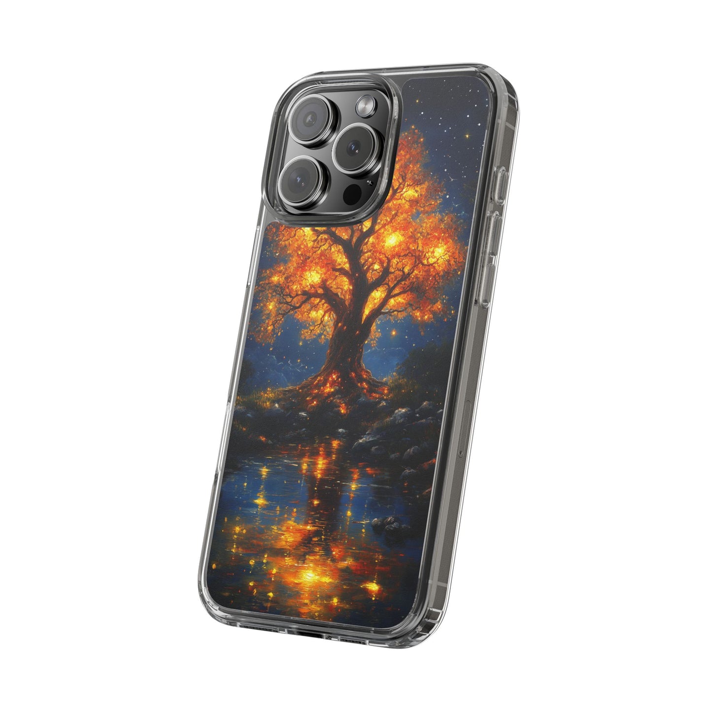 Nocturnal Illumination Tree Phone Case - Clear iPhone Cover with Glowing Autumn Design