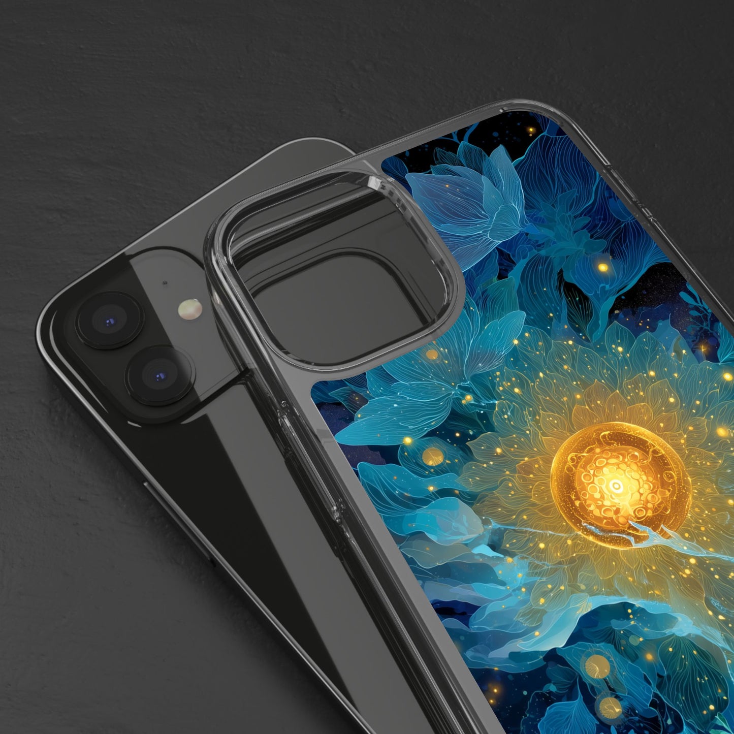 Celestial Nocturnal Bloom Clear Phone Case - Protective, Artistic Design for Nature Lovers