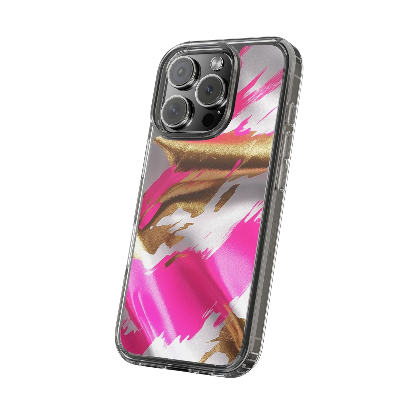 Stylish Clear Phone Case - Pink and Gold Abstract Design