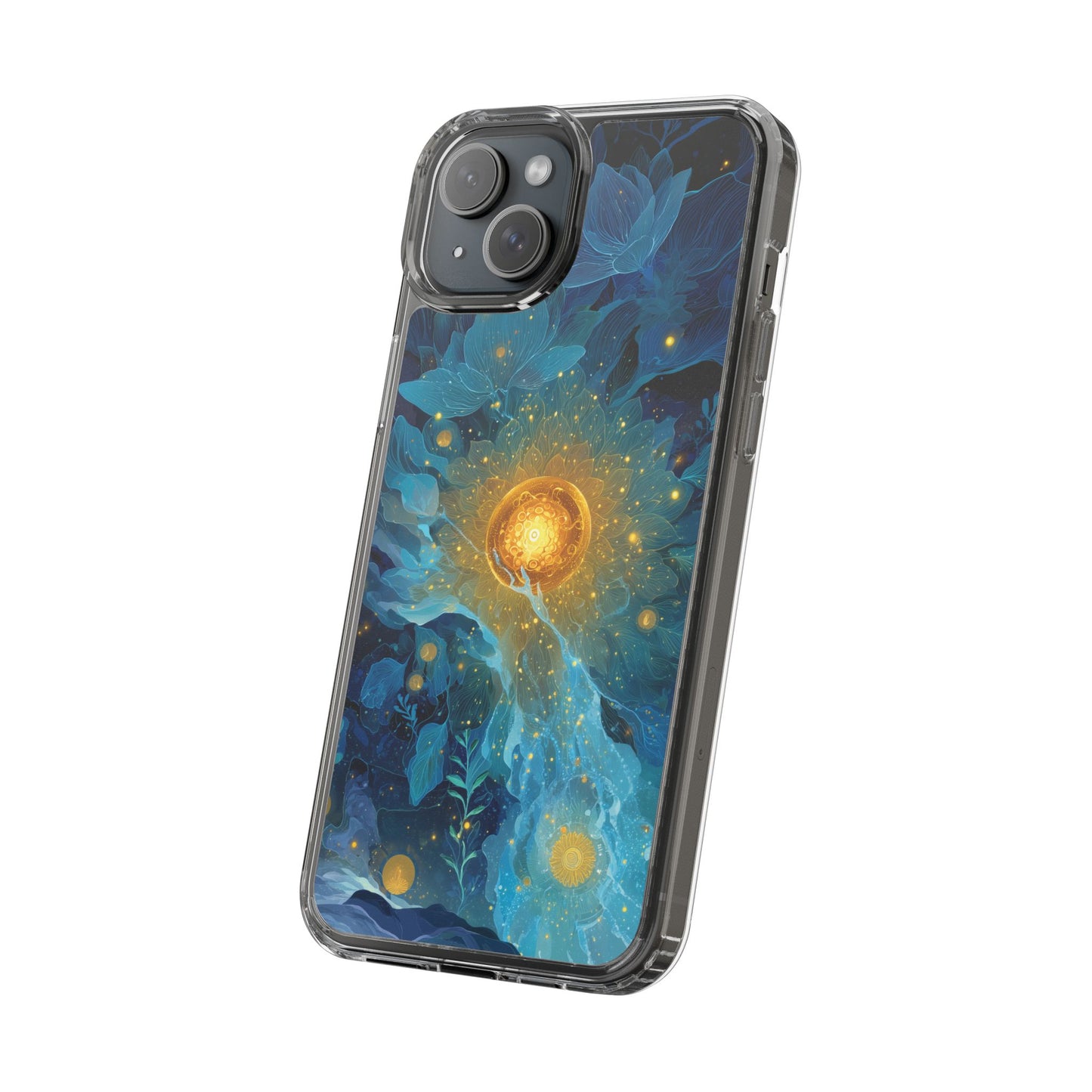Celestial Nocturnal Bloom Clear Phone Case - Protective, Artistic Design for Nature Lovers