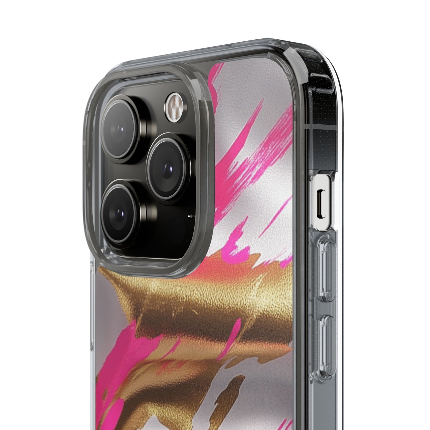 Stylish Clear Phone Case - Pink and Gold Abstract Design