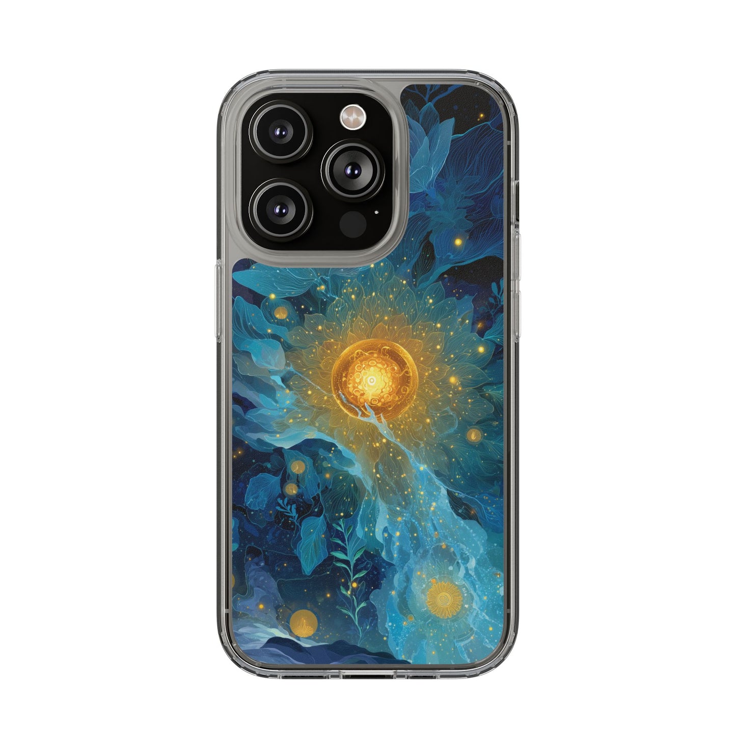 Celestial Nocturnal Bloom Clear Phone Case - Protective, Artistic Design for Nature Lovers
