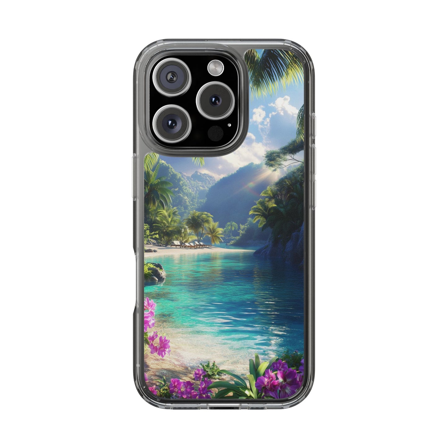 Tropical Paradise Clear iPhone Case – Vibrant Beach Vibes & Sleek Protection