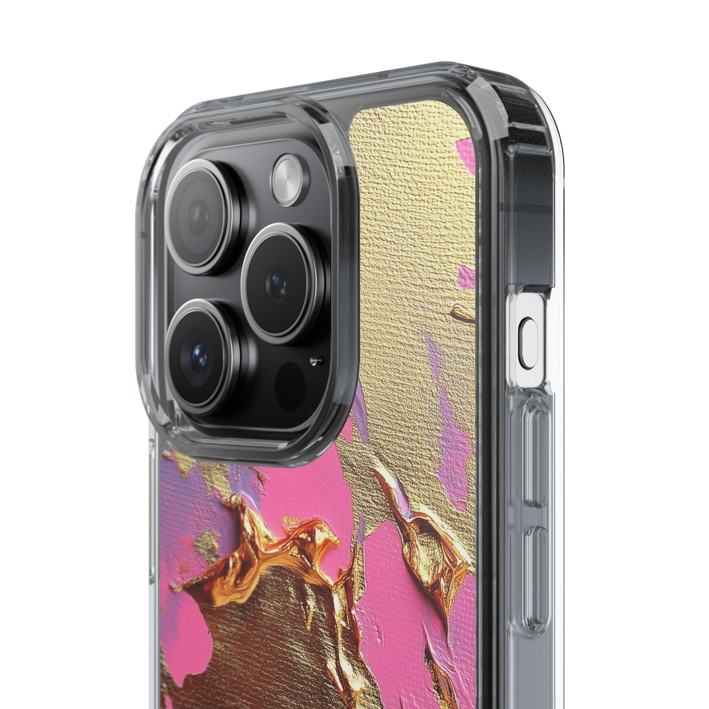Artistic Clear iPhone Case - Gold and Pink Camo Abstract Design