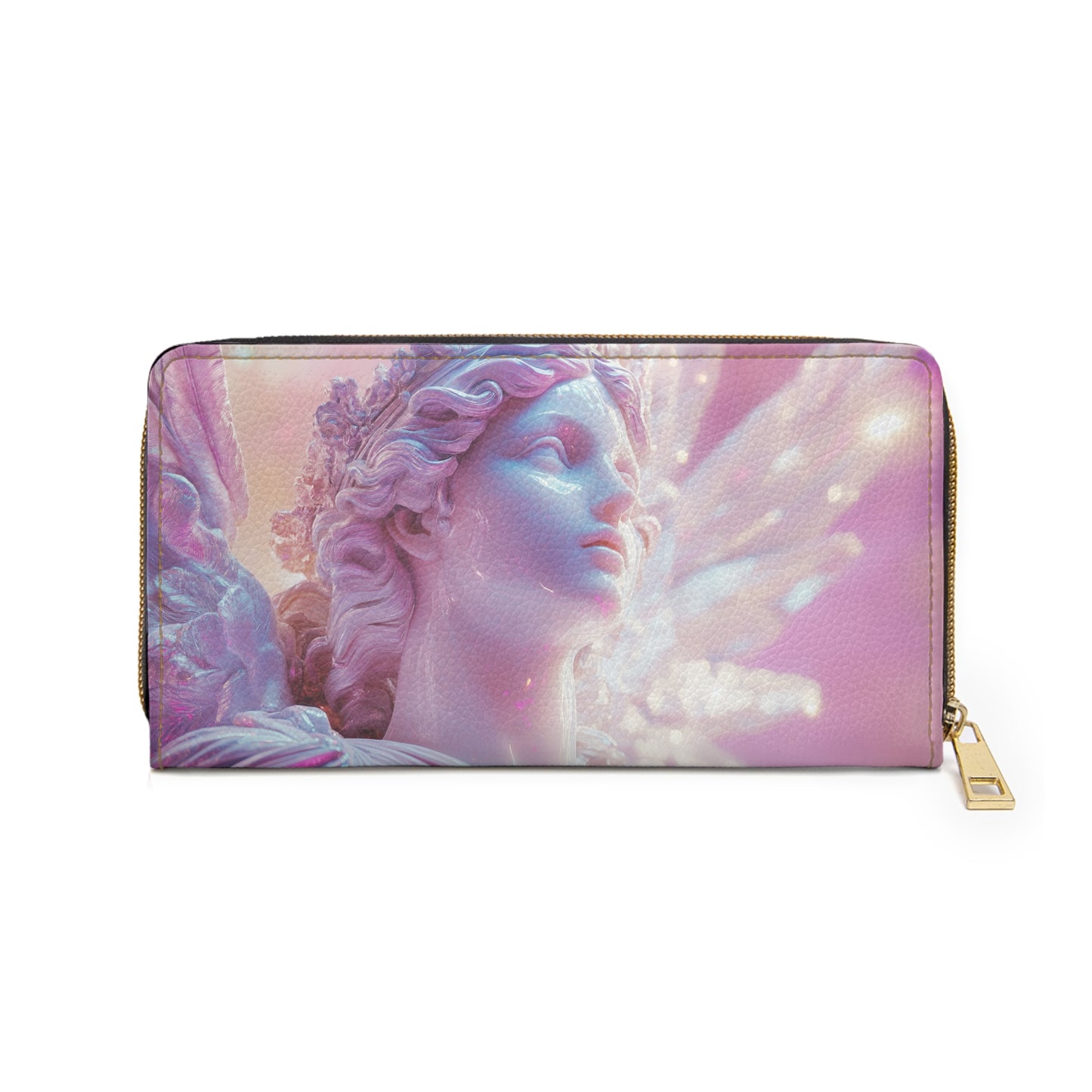 Celestial Aphrodite Angel Statue Zipper Wallet – Iridescent Translucence with Neon Pink & Pearlescent Glow for Stylish Organization