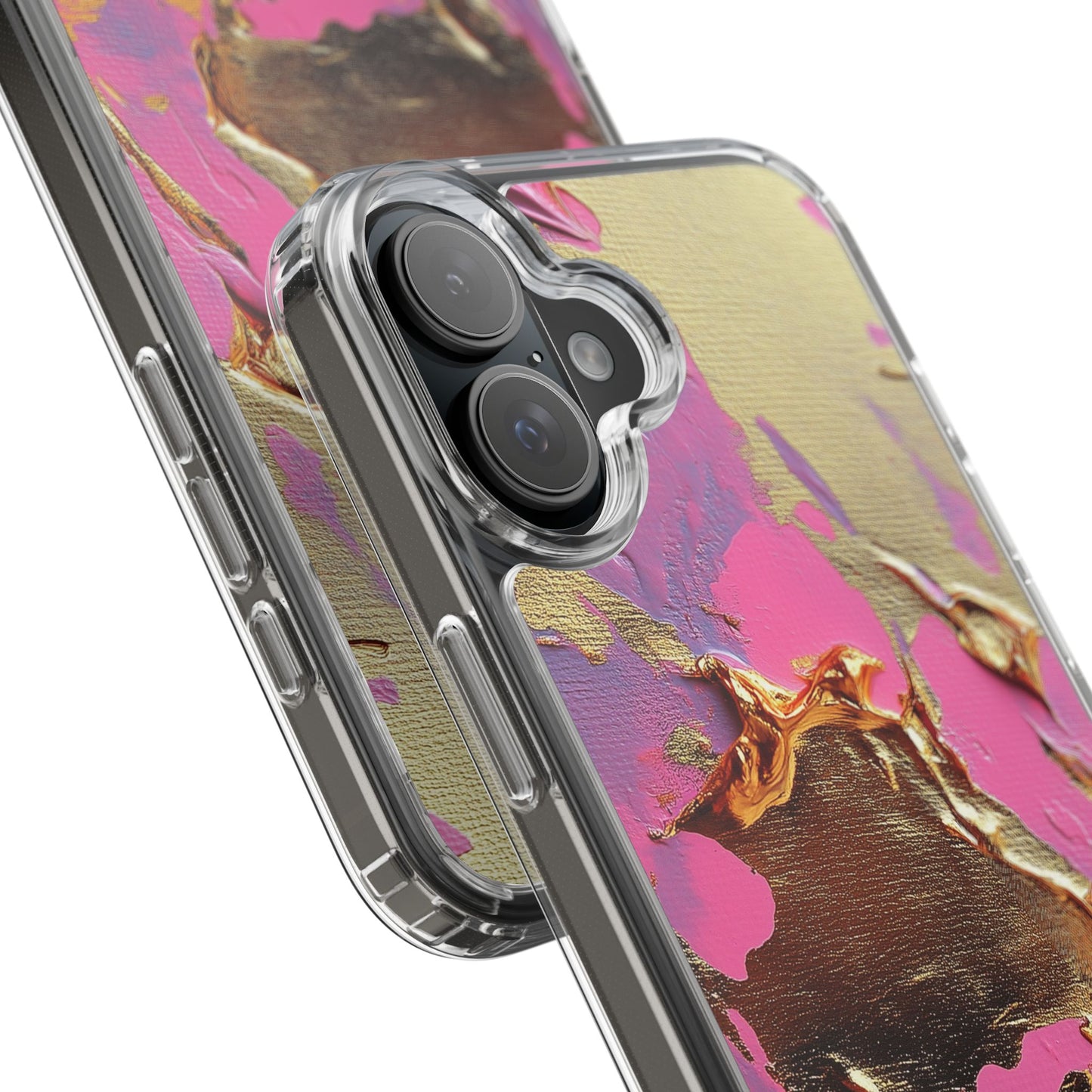 Artistic Clear iPhone Case - Gold and Pink Camo Abstract Design