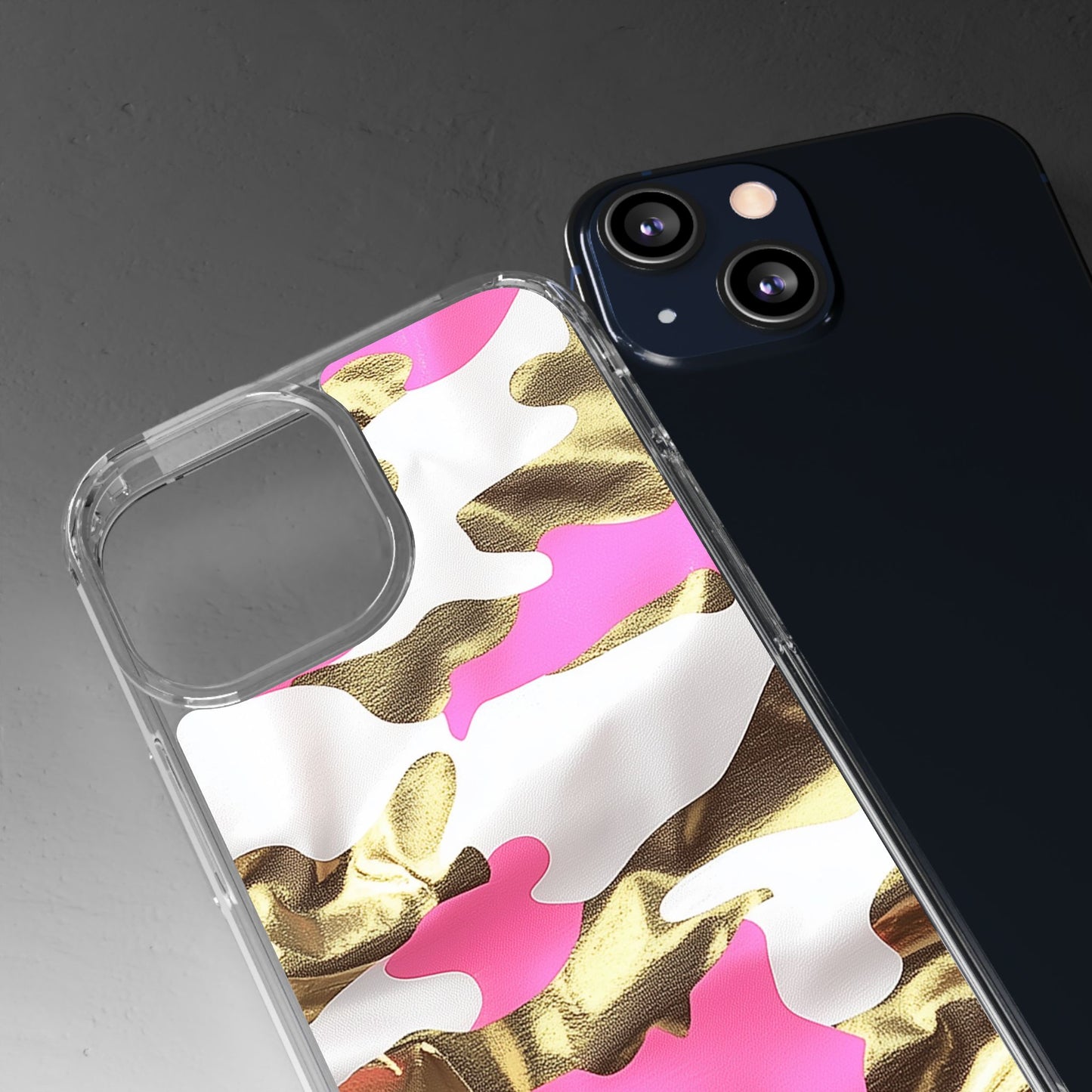 Gold and Pink Camo Phone Case – Stylish Clear Protective Design