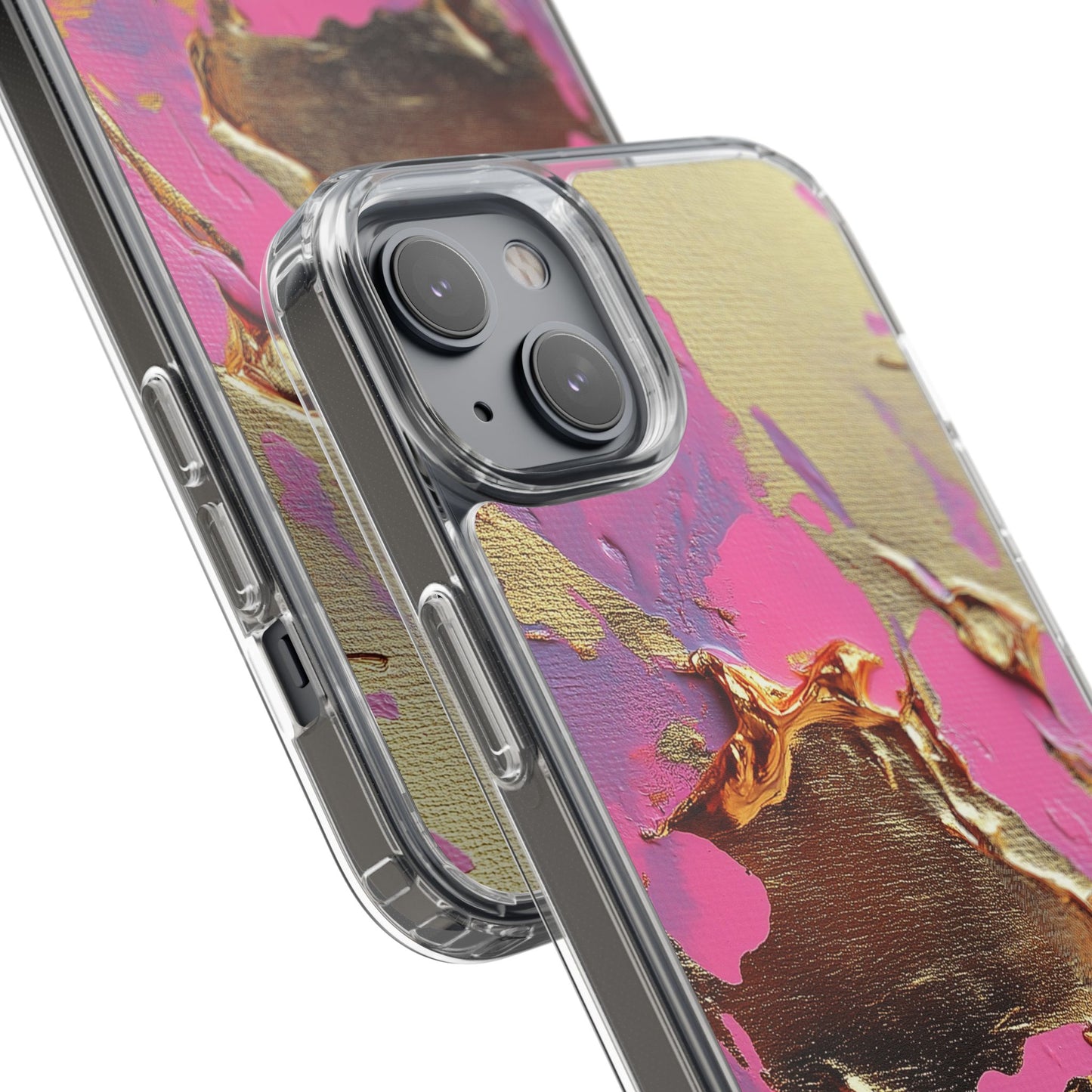 Artistic Clear iPhone Case - Gold and Pink Camo Abstract Design