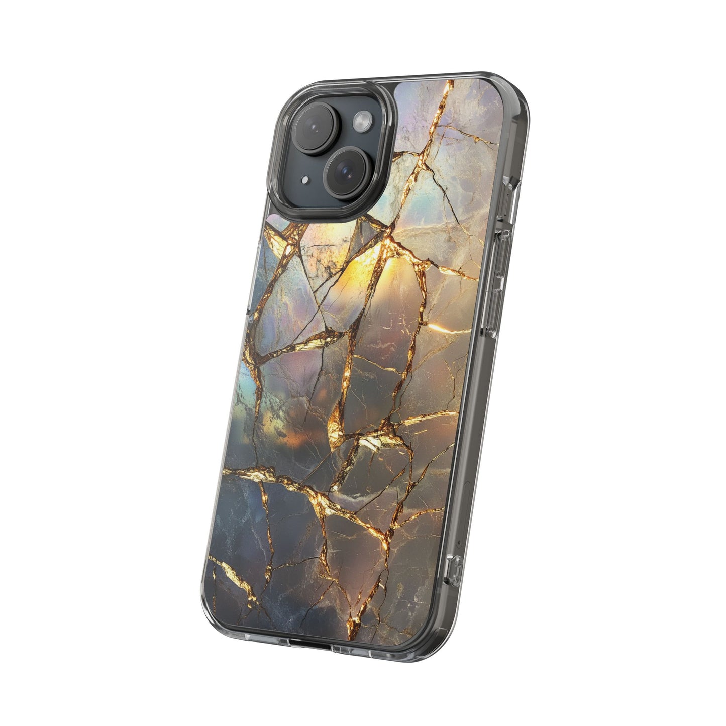 Iridescent Gold Marble Clear iPhone Case