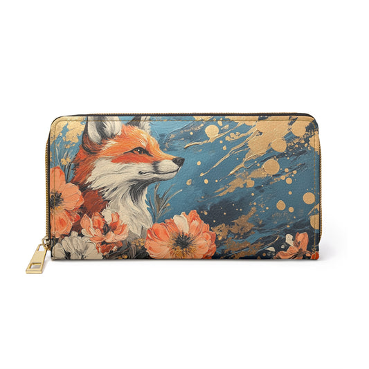 Golden Fox in Bloom – Floral Cell Phone Clutch Wallet for Nature & Fox Lovers